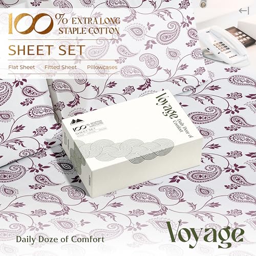100% Egyptian Cotton Queen Size Sheets Set (Queen / 18 - Paisley)