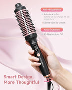 Thermal Brush, FLYZEMAA 1.5 Inch Curling Iron for Long Dry Hair, Heated Round Brush Straightener with 3 Temp Settings, 30s Fast Heat for Curling & Volumizing, Anti-Scald Nylon Bristles(Black)