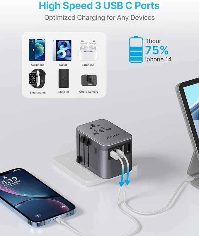 Universal Travel Adapter, VINTAR International Power Adapter - Image 5