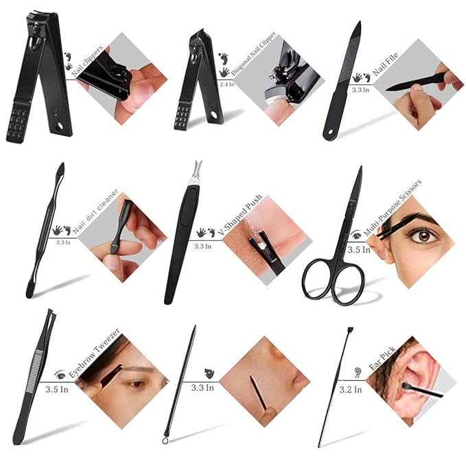 Manicure Set 9 in 1 Stainless Steel, Nail Clippers Scissors Pedicure Tools Kit - Image 5