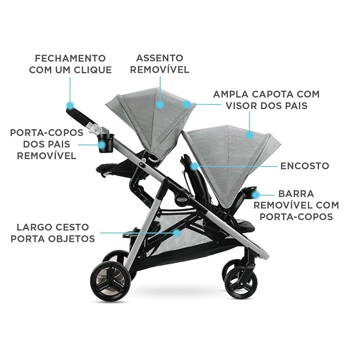 Graco Ready2Grow LX 2.0 Double Stroller Features Bench Seat and Standing - Image 3