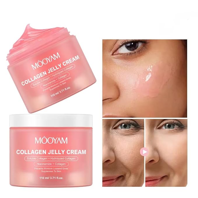 Collagen Jelly Cream - Korean Anti-Aging Face Moisturizer with Niacinamide & Hyaluronic Acid, Hydrolyzed Collagen for Wrinkles & Hydration, 3.71 fl.oz