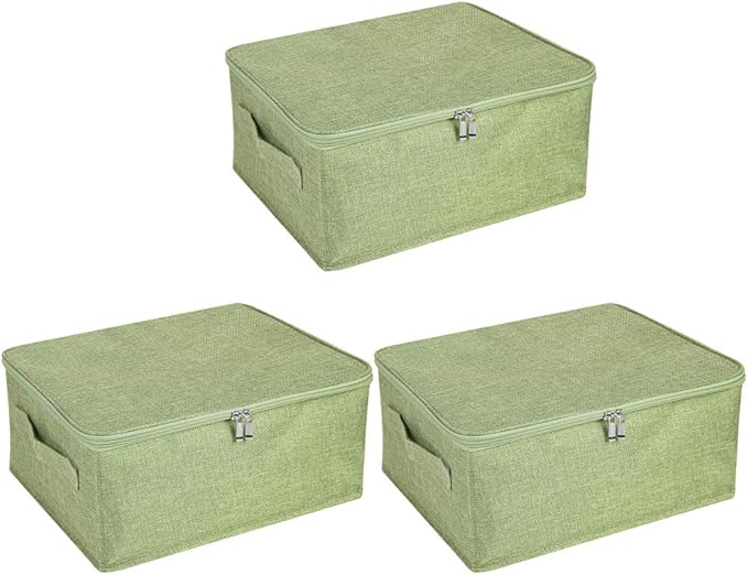 ANMINY 3PCS Storage Bins with Zipper Lids 13 Qt Lidded Fabric Storage Boxes by ANMINY