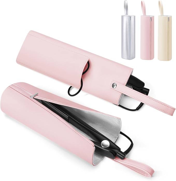 2-in-1 Heat Resistant Mat & Bag for Hair Styling Tools, Hanging Curling Iron Holder Flat Iron Holder with Zip, Portable Hot Hair Tools Travel Bag, Hair Straightener Mat Pouch for Countertop