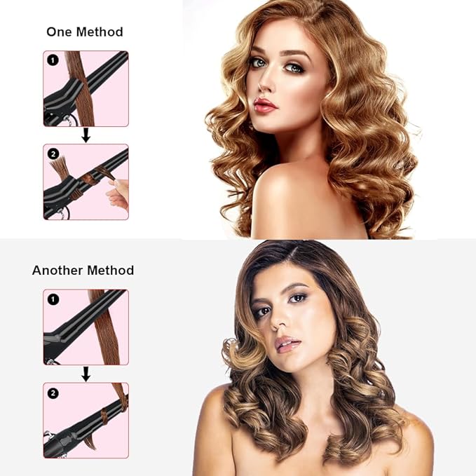 Hair Curling Wand, 0.5-1 Inch Tapered Ceramic Curling Iron, Hair Curler with 9 Temperature Settings & LCD Display for All Hair Types