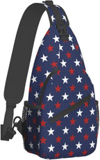 SUPLUCHOM Sling Bag American Flag Red White Star Hiking Daypack Crossbody by SUPLUCHOM