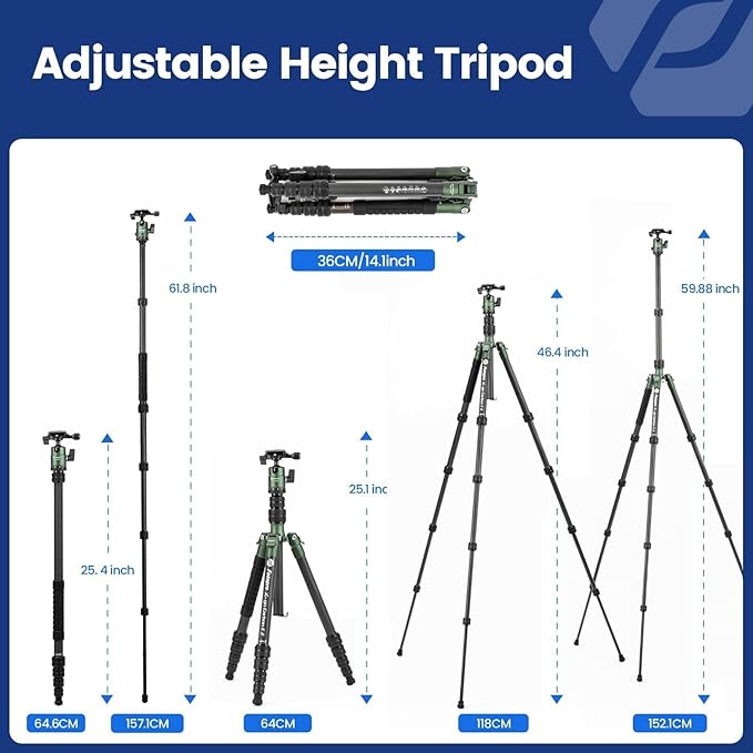 Fotopro 59" Carbon Fiber Travel Tripod, Compact Camera Tripod - Image 5