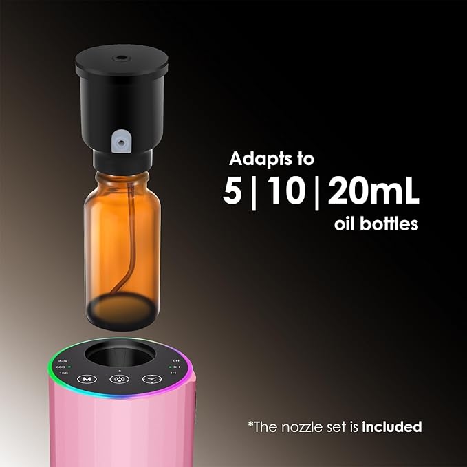 Waterless Essential Oil Diffuser, Battery Powered Mini Scent Air Machine, Aromatherapy Mist Diffuser for Home Room Car Office (Pink)