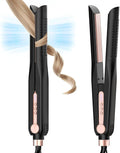 SKIMI Airflow Styler, Titanium Flat Iron Hair Straightener, Professional Curling Iron with Cooling Air Vents to Lock in Style, 5 Temps & Dual Voltage, Auto Off (Black & Blush Gold).