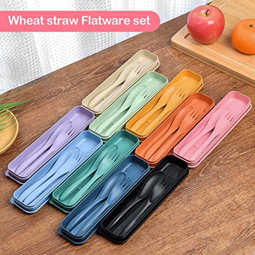 Reusable Travel Utensils Set with Case (3 Sets - Orange, Black, Yellow)