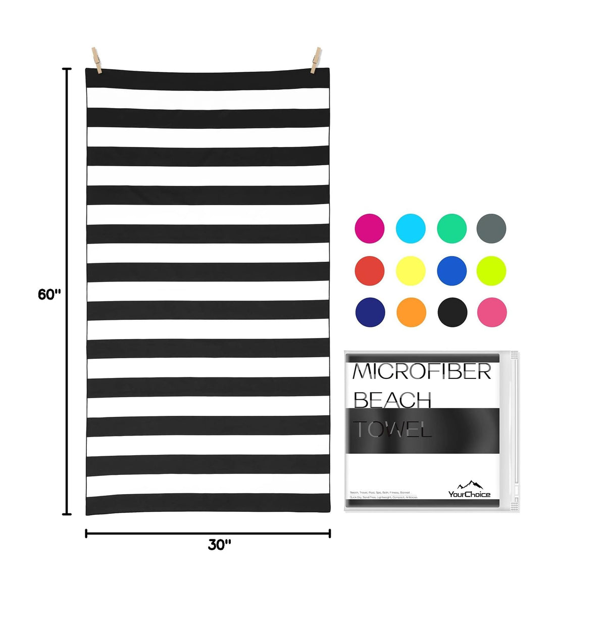 Microfiber Beach Towel Sand (Z-black Stripes / Large(60x30"))