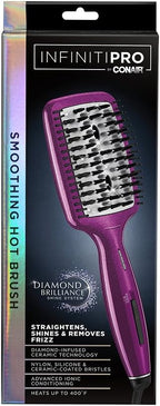 Conair Diamond-Infused Ceramic Smoothing Hot Brush/Straightening Brush, Pink, 400 Degree High-Heat with 3 Settings