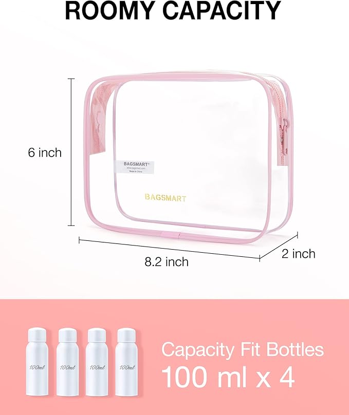 BAGSMART Clear Toiletry Bag, 2 Packs TSA Approved Water resistant Quart Size - Image 2