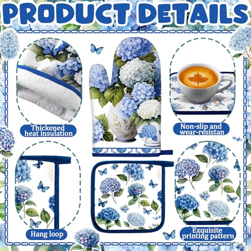 10 Pcs Chinoiserie Blue White Hydrangea Kitchen Decor Set (Blue, White / Hydrangea)