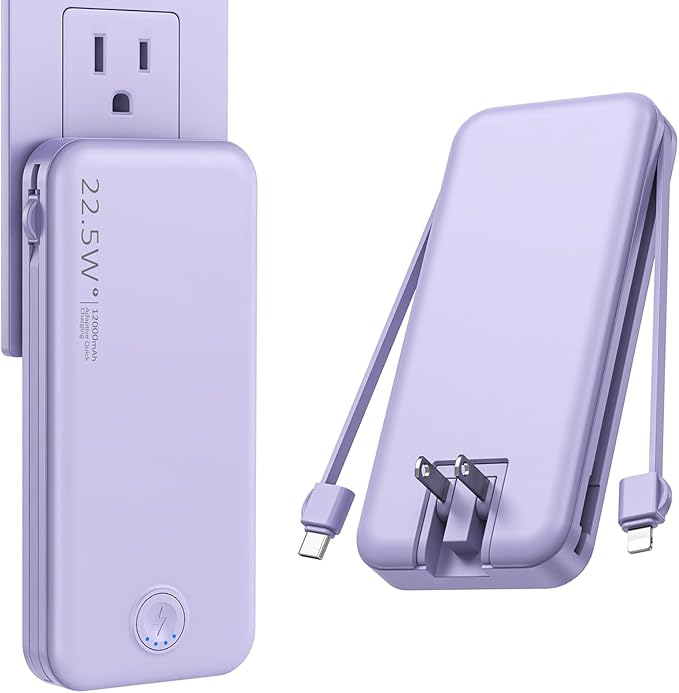 Portable Charger with Built in Cable and AC Wall Plug, USB C Power Bank by NUSYDDY
