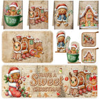 10 Pcs Christmas Gingerbread Man Kitchen Decor and Accessories Set Kitchen Towels Pot Holders Oven Mitts and Rugs for Baking Cooking BBQ Mom Housewarming Gifts (Light Brown / Christmas Gingerbread Man)