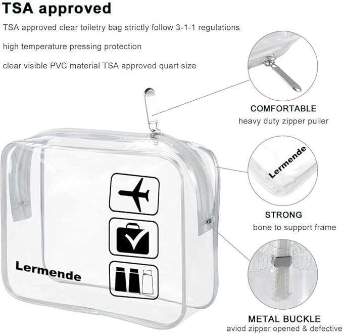 Lermende 2pcs Clear Toiletry Bag TSA Approved Travel Bag, Carry On - Image 3