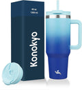 40 oz Tumbler with Handle and 2 Straws, 2 in 1 Lid Insulated Water Bottle by Konokyo