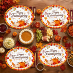 Thanksgiving and Friendsgiving Large Oval Paper Plates 30 Count (Fall Harvest Multicolor (orange, Brown, Yellow, Red))