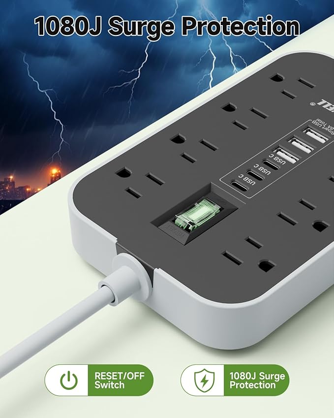 Appliance Power Strip- 14 Guage Heavy Duty Extension Cord, 8 AC Outlet& 6 USB - Image 8