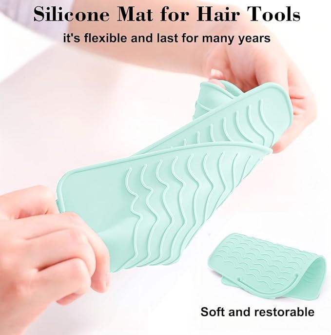 Flat Iron Heat Resistant Silicone Mat for Curling Iron, Hair Straightener Heat Pad, Curling Iron Sleeve, Travel Case Heat Resistant and Other Hair Styling Tools, for Counter, 9 x 6.5 in, Green