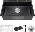 Black Kitchen Sink, Stainless Steel Drop In 33x22x9 Inch Single Bowl Topmount by Koardink
