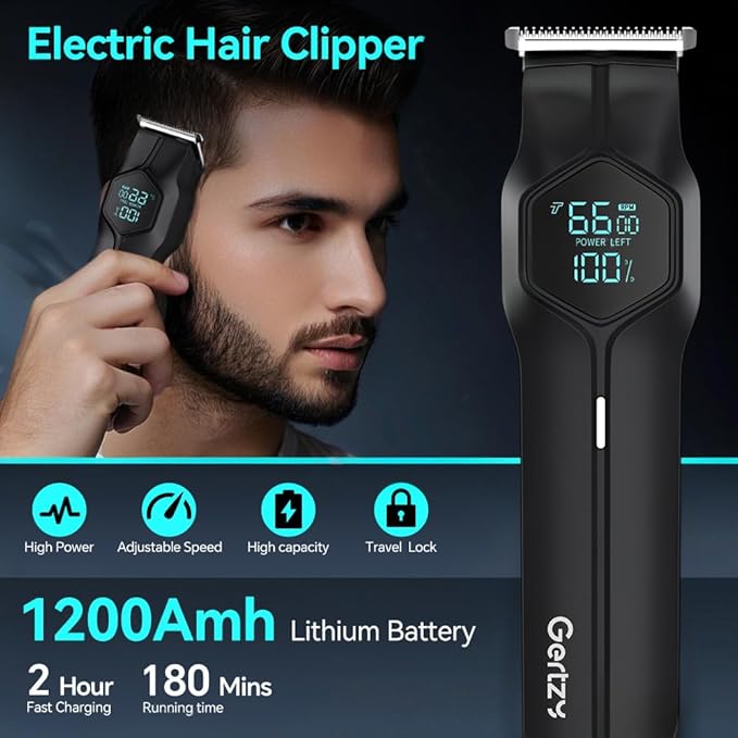 5-in-1 Electric Beard Trimmer Body Hair Trimmer Kit, Professional Cordless Hair Clippers for Men Rechargeable, IPX7 Waterproof Mens Grooming Kit for Face, Mustache, Body, Nose, Gifts for Men (Black)