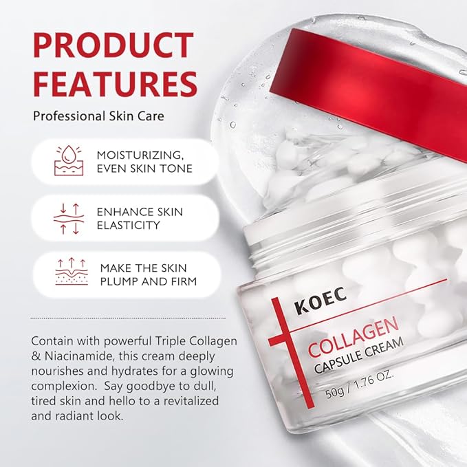 KOEC Deep Triple Collagen Capsule Cream,Face Moisturizer with Niacinamide,Hydrating & Firming Tightening Daily Face Cream Korean Skincare Stocking Stuffers for Women 1.76 FL OZ