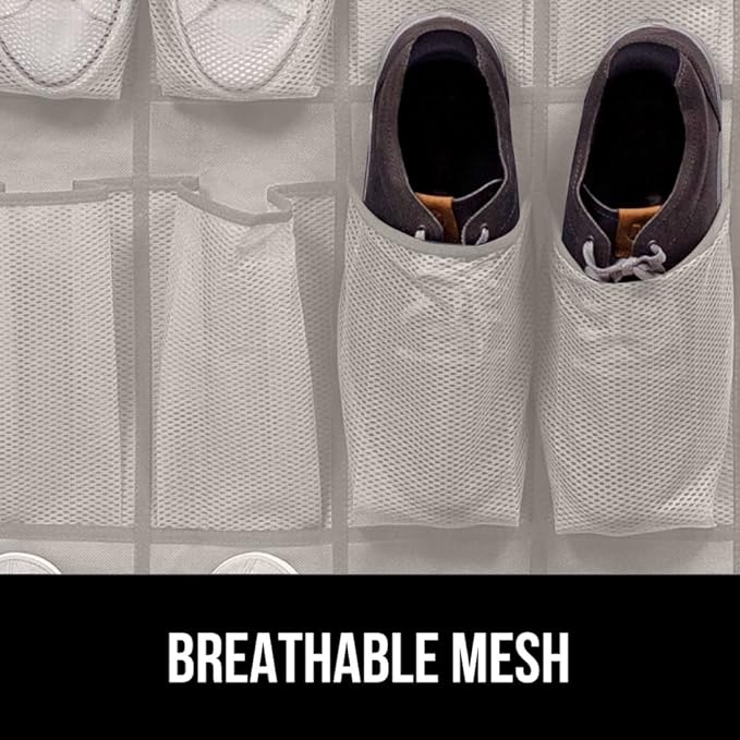 GORILLA GRIP Over the Door Shoe Organizer, 24 Large Breathable Mesh Pockets - Image 5