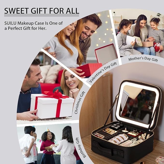 Makeup Bag with Led Mirror, Travel Makeup Organizer with 3 Color Setting & 10X - Image 6