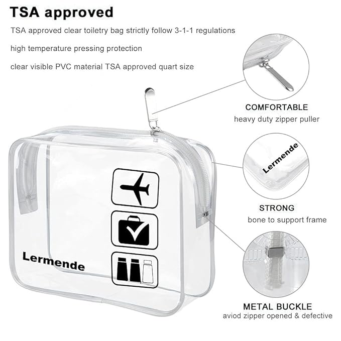 Lermende 2pcs Clear Toiletry Bag TSA Approved Travel Bag, Carry On - Image 3