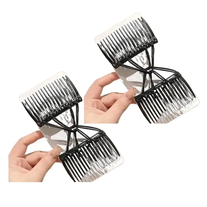 2Pcs Black Adjustable Elastic Hair Comb,Stretchy Double Comb Hair Clip,No Crease Hair Pins Double Slides Hairpins Combs Women Hairs Styling Accessories Hairs Care Styling Tools and Appliances