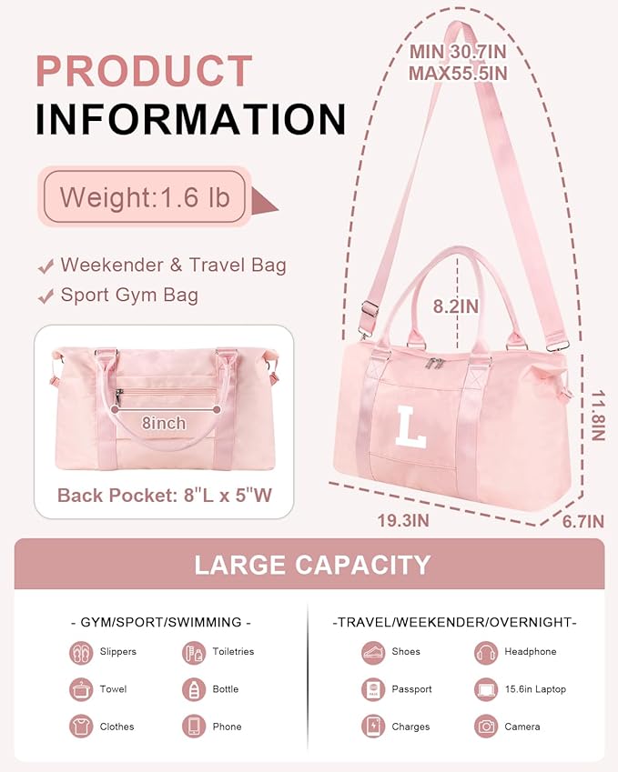 Initial Travel Duffel Bag Sports Gym Bag - Image 2