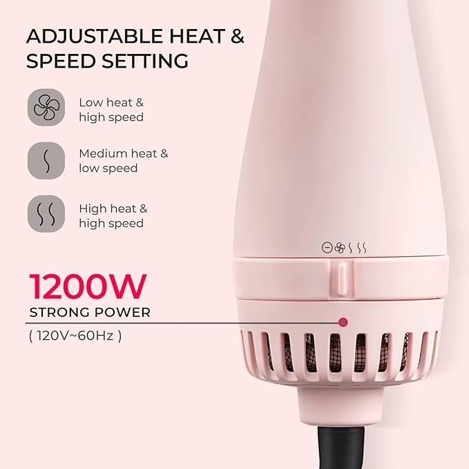 TYMO Hair Dryer Brush Blow Dryer Brush in One, 4 in 1 Ionic Hairdryer and Styler Volumizer with Oval Titanium Barrel, Hot Air Straightener for Smooth Frizz-Free Blowout, Pink