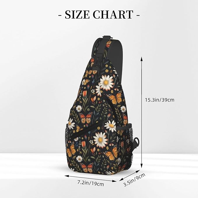 SUPLUCHOM Sling Bag Vintage Butterfly Daisy Leaf Hiking Daypack Crossbody - Image 3