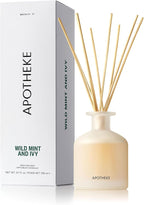 Apotheke Luxury Scented Reed Diffuser for Home, Wild Mint & Ivy - 6.7 Fl Oz Essential Oil Aromatherapy - 10 Rattan Scent Sticks Room Diffuser - Long-Lasting Fragrance for Bedroom, Home, Bathroom