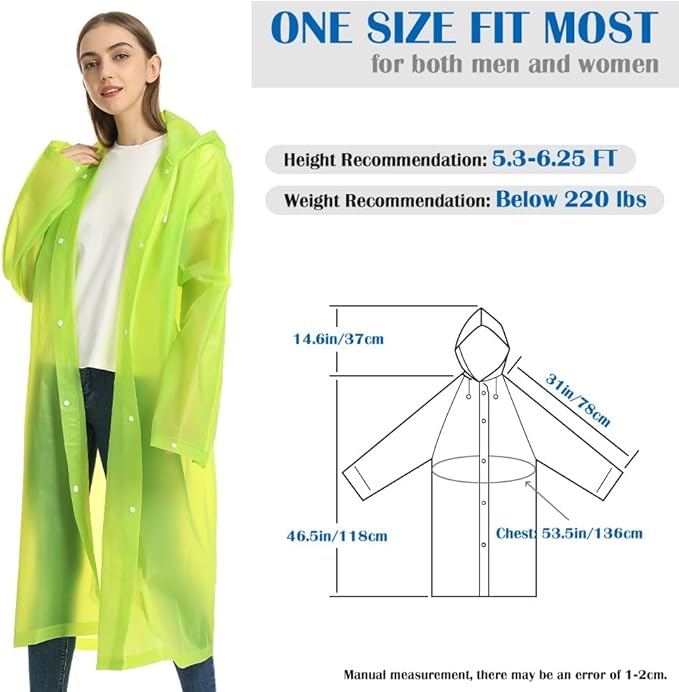 Opret 2 Pack Raincoats for Adults Reusable, EVA Rain Ponchos Lightweight Rain - Image 2
