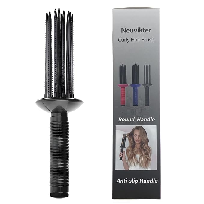 17 Teeth Curly Hair Brush, Curl Defining Brush, Curling Roll Comb, Perfect for Hair Salon & Home Use (Round Black)