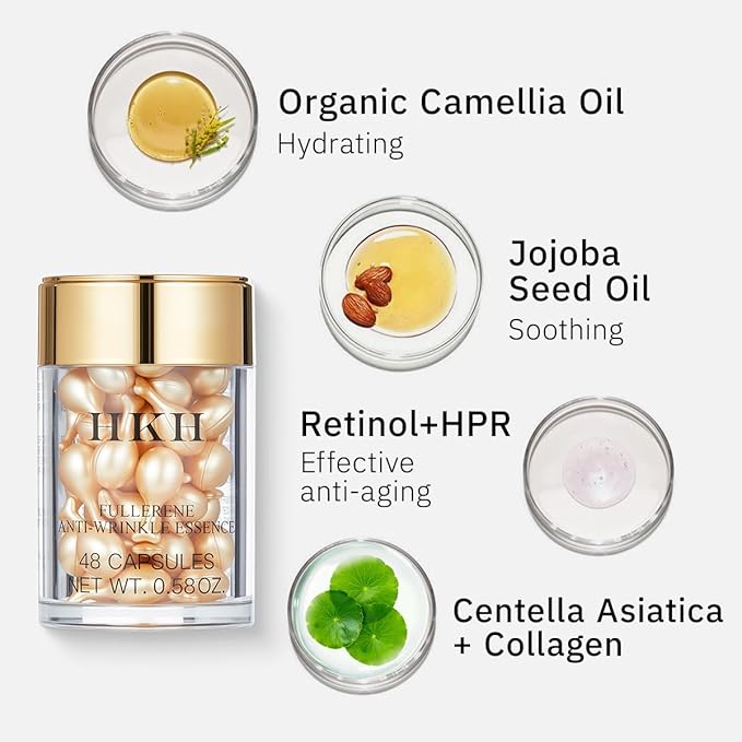 HKH Vitamin C Serum Capsules For Face: 48 Caps Anti-Aging Wrinkles With Vit C & Vitamin E Serum For Women Over 30+ - Reducing Fine Lines - Smoothing & Firming Skin - Travel Portable