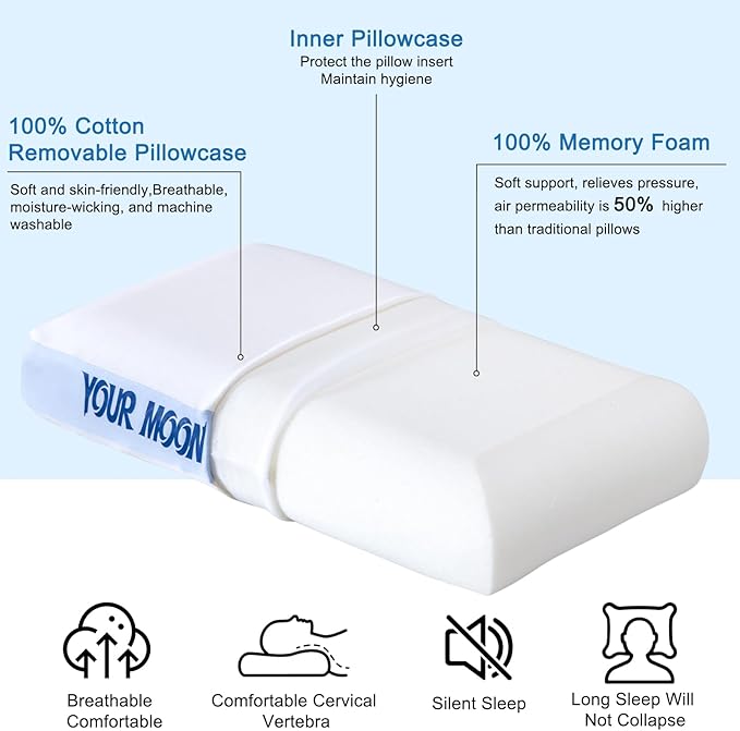 YOUR MOON Memory Foam Travel Pillow, Pure Cotton Cover, Compressible Camping - Image 6