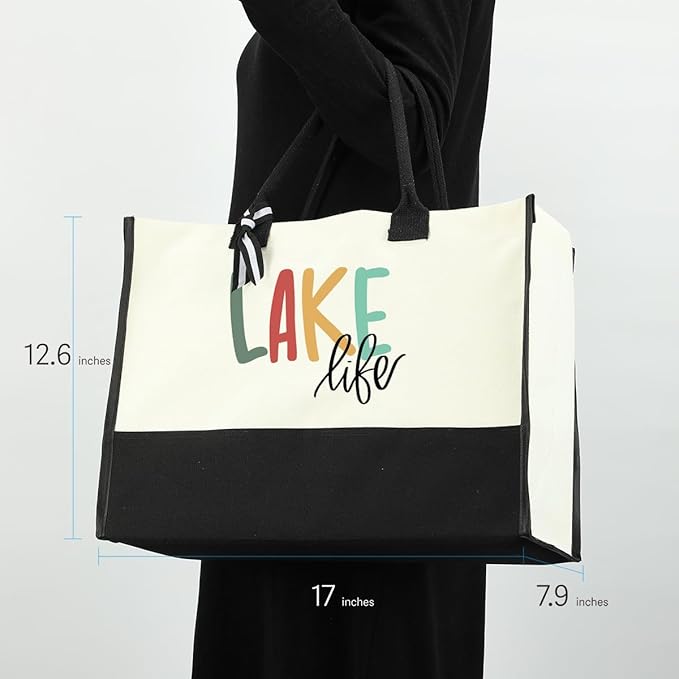 Lake Life Tote Bag for Women Waterproof Personalized Beach Bag Canvas Bag Funny - Image 3