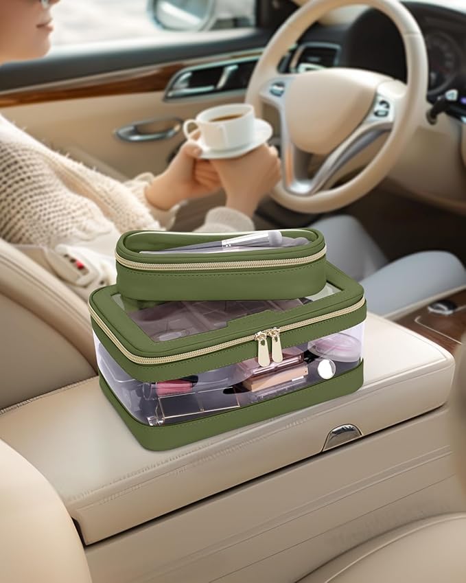 Travel Clear Makeup Bag with Makeup Brush Bag, Leather Makeup Case Toiletry Bag - Image 3