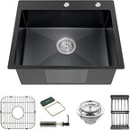 Black Kitchen Sink, Stainless Steel Topmount Bar Sink 22x18x9 Inch Single Bowl by Koardink