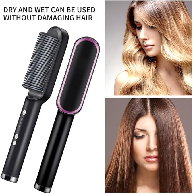 Professional Hair Straightener Comb, Beard Straightener Brush, Ceramic Plate Electric Hair Straightening Brush for Salon Results, Heating Hair Straightener, Heated Electric Comb (Black)