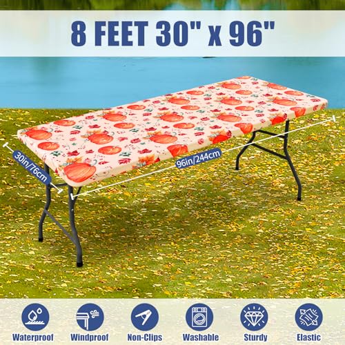 2 Pack Rectangle Spandex 8FT Elastic Fitted Thanksgiving Tablecloth (Orange & Beige / 96" x 30" (Rectangular))