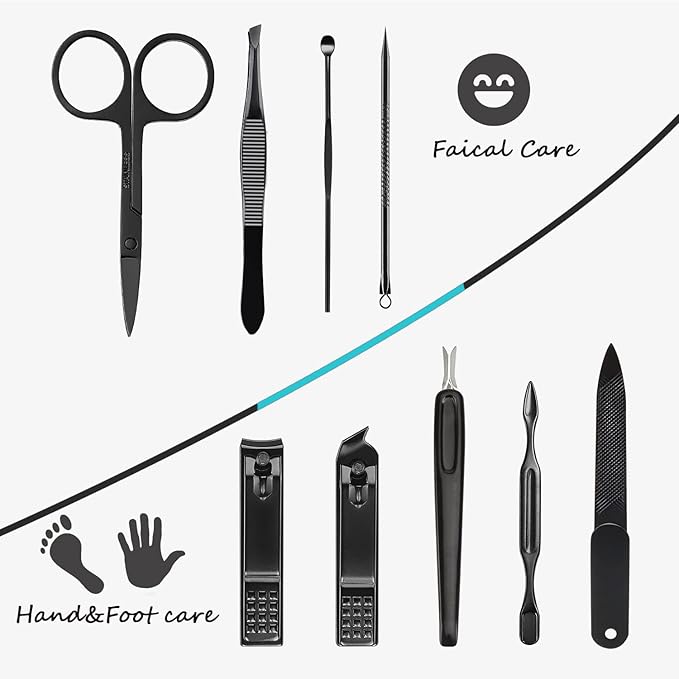 Manicure Set 9 in 1 Stainless Steel, Nail Clippers Scissors Pedicure Tools Kit - Image 5