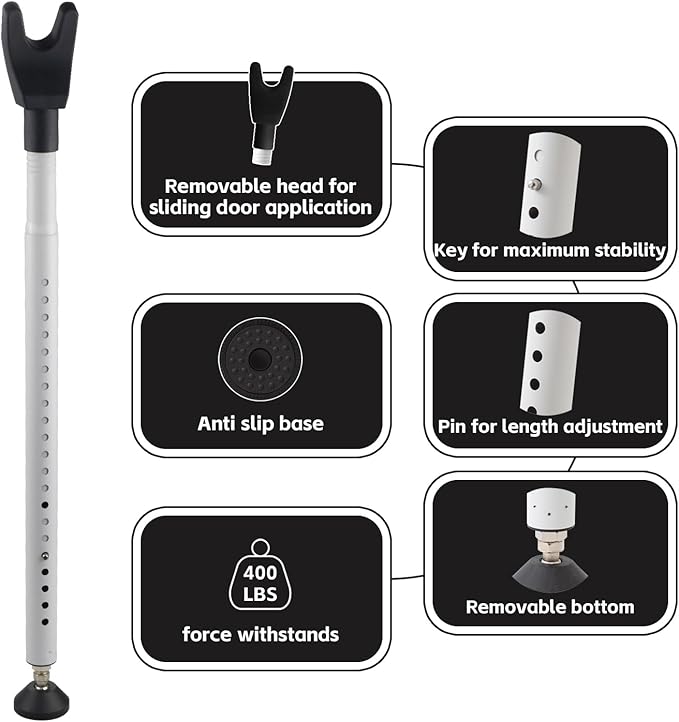 2 Pack Door Security Bar & Sliding Patio Door Lock Bar – Heavy Duty Adjustable - Image 6