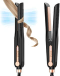 SKIMI Airflow Styler, Titanium Flat Iron Hair Straightener, Professional Curling Iron with Cooling Air Vents to Lock in Style, 5 Temps & Dual Voltage, Auto Off (Black & Champagne).