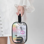 Personalized Name Makeup Bag, Custom Women Transparent PVC Cosmetic Travel Toiletry Bag Pouch Organizer for Vacation Weekend Colorful Rainbow Sequins Water Fluid Shape