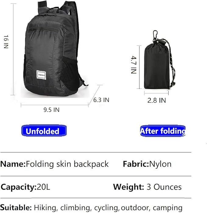 Small Foldable Hiking Daypack Packble Skin Casual Backpack Camping Cycling - Image 6